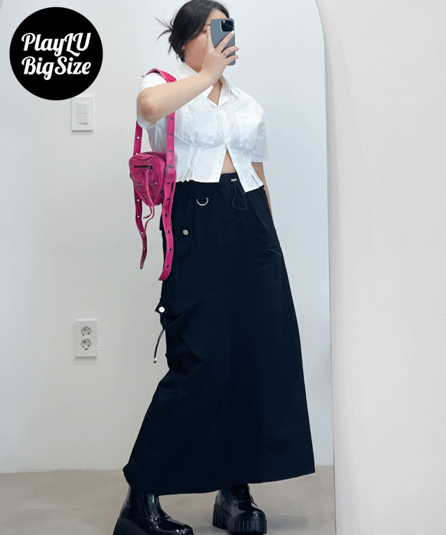 [~88까지] 빅사이즈 아메카지 롱 카고 밴딩 스커트 -3color