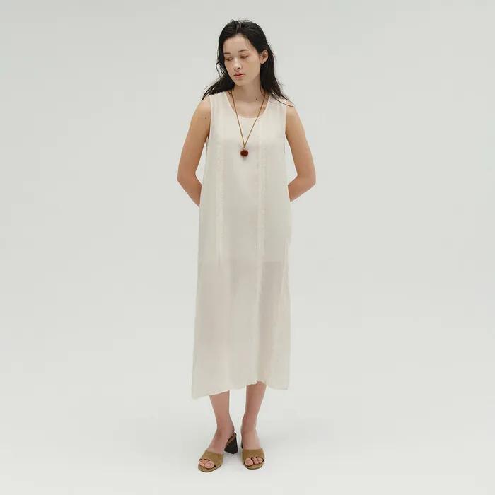 UNBALANCED RAW EDGE DRESS [IVORY]
