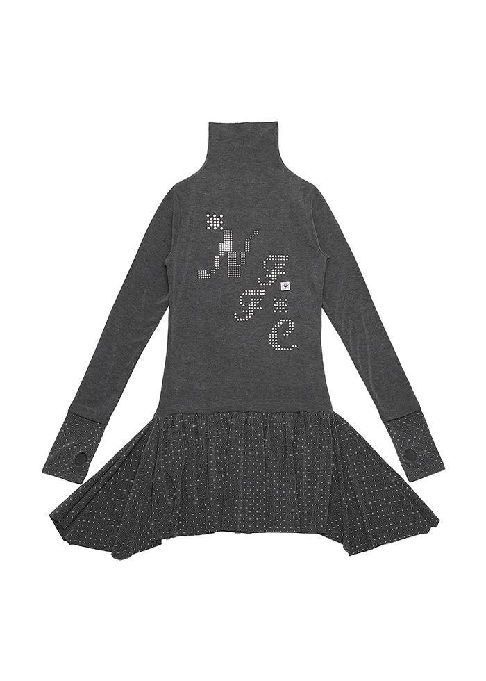DOT WARMER LAYERED TURTLENECK DRESS DARK GRAY