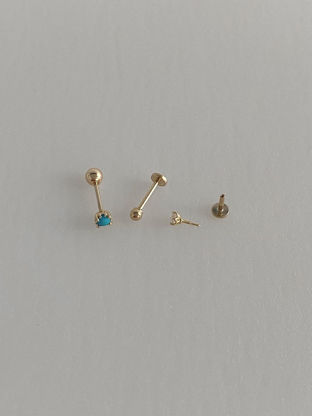 14K 골드 터키석 피어싱 귀걸이 (12월 탄생석)