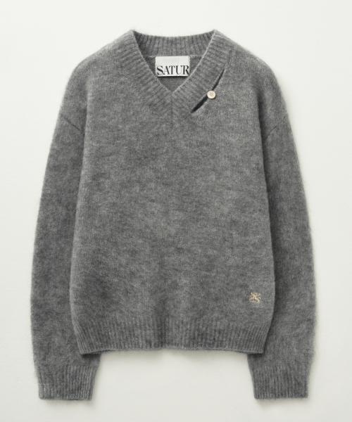 에센 투 톤 모헤어 풀오버 니트 멜란지 그레이