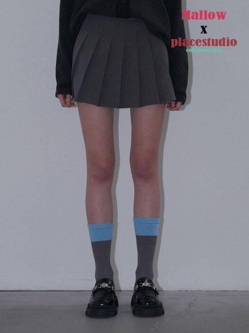 [멜로우 X PLACE] 미니멀 슬릿 플리츠 테니스 스커트 [그레이]