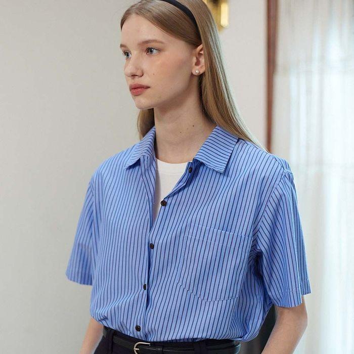 Veining Pocket Shirt - Blue