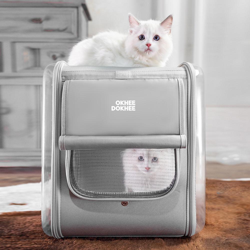 전용쿠션 무료증정) 옥희독희 네모백팩 투명 고양이이동장 강아지가방