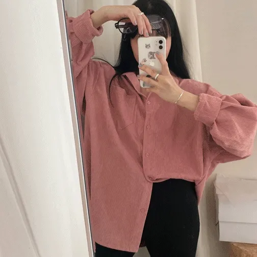 골덴 코듀로이 카라 원포켓 박시남방