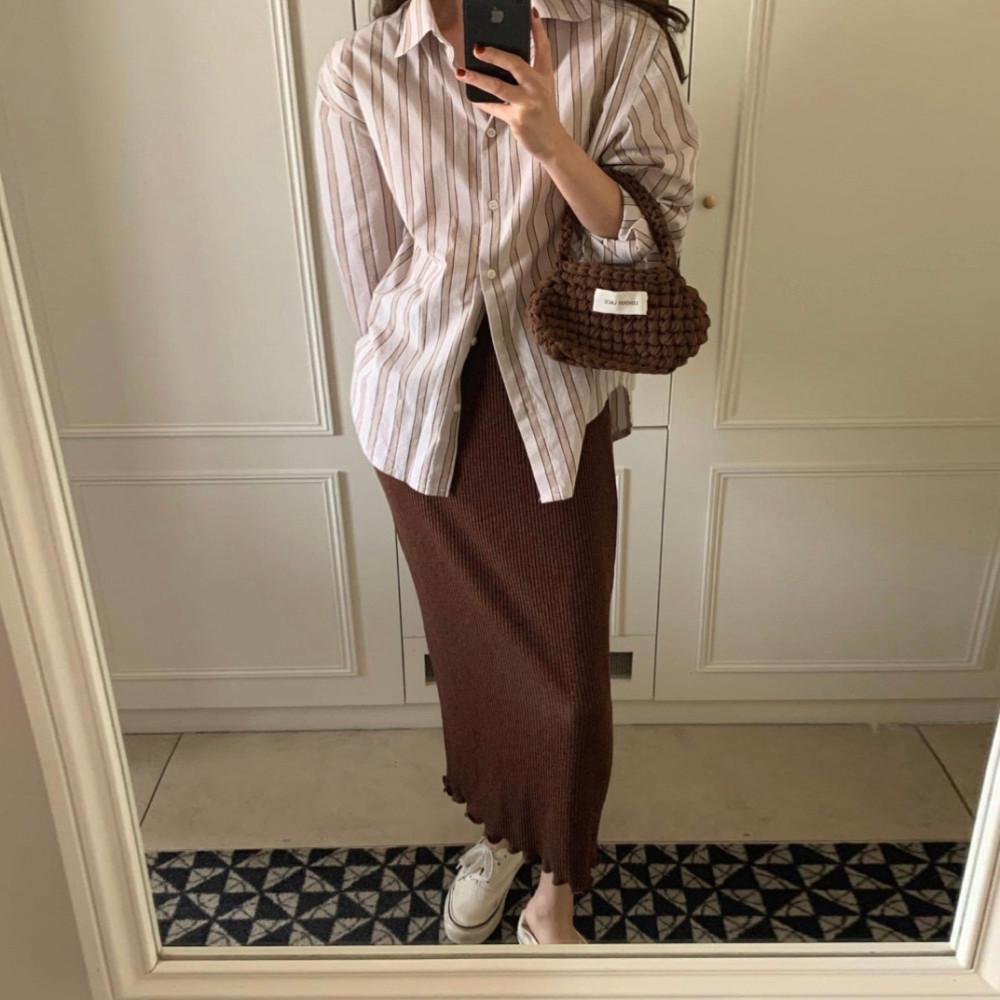 [세일/당일] 런던레이스 머메이드 골지 롱 스커트 (3col)