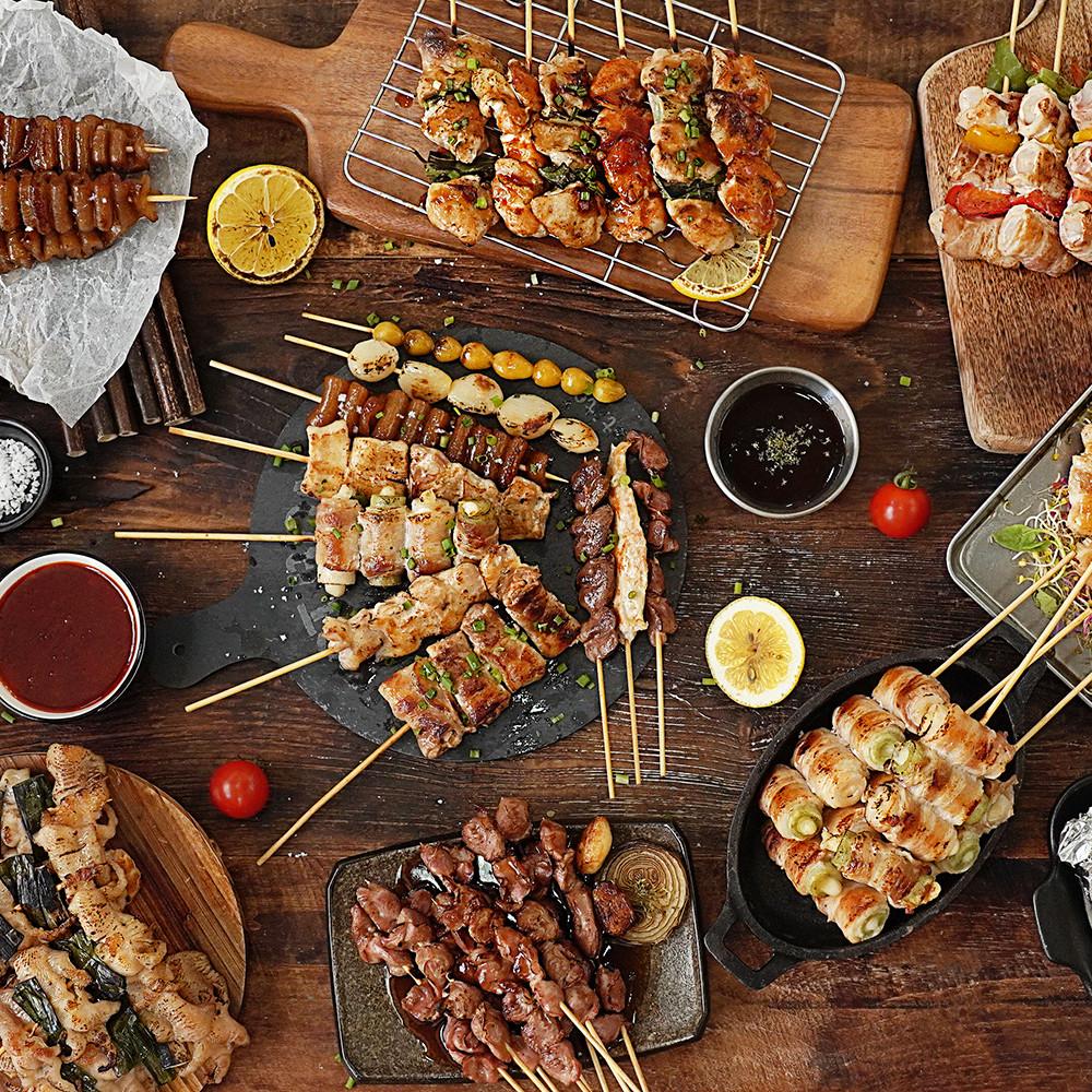 캠핑음식 요리 닭꼬치 파닭 염통 모듬 수제꼬치 구이 12종