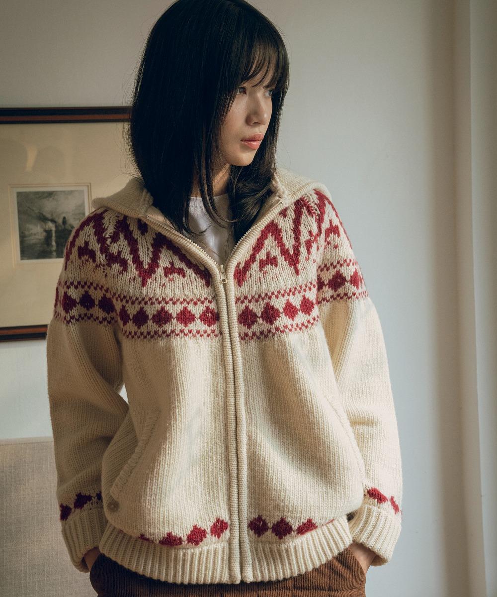 [1/04 예약발송]KN4242 Nordic knit hood zip-up
