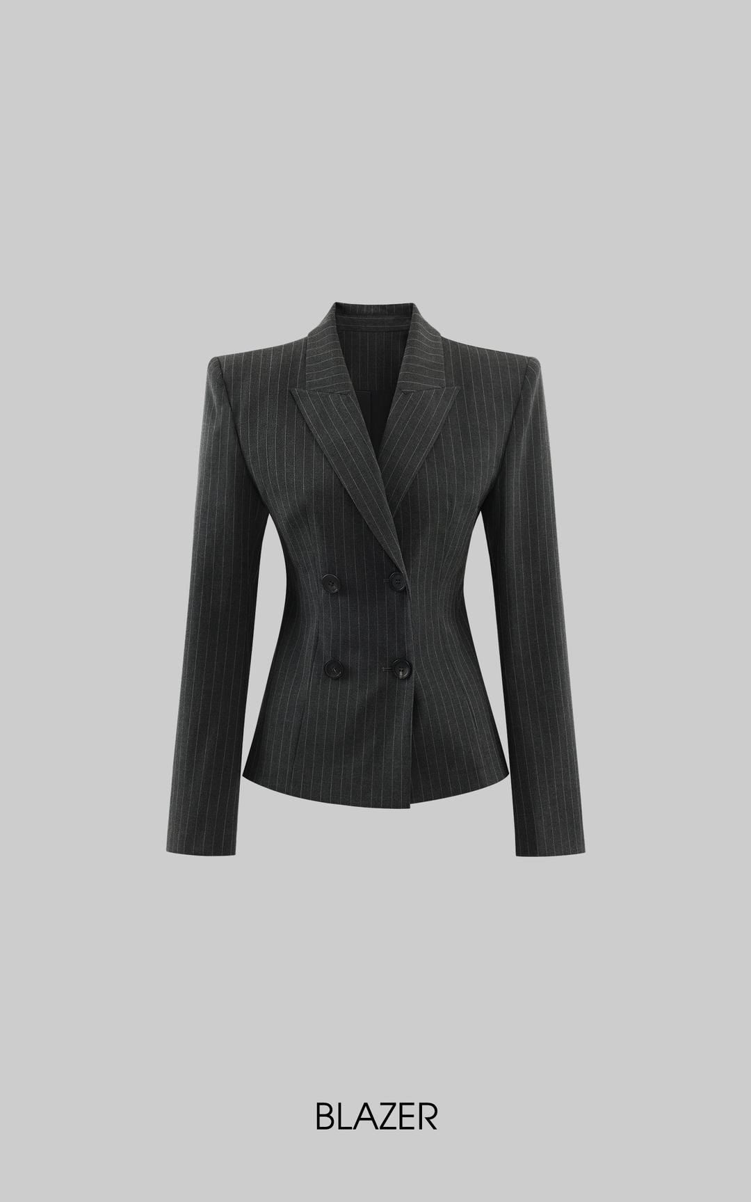 WARDEN EDGE Pinstripe Suit Set with Blazer Shirt and Wide Trousers