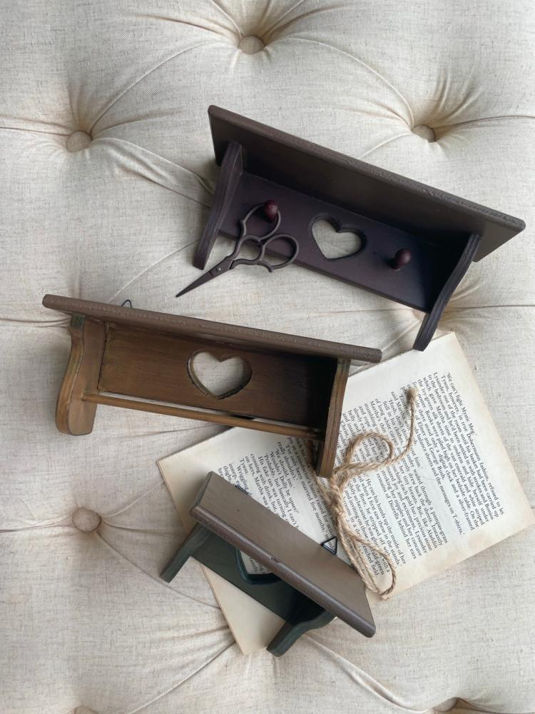 귀여운 미니 우드 빈티지브라운 벽걸이 후크 선반 거실 주방 수건 행주걸이 인테리어