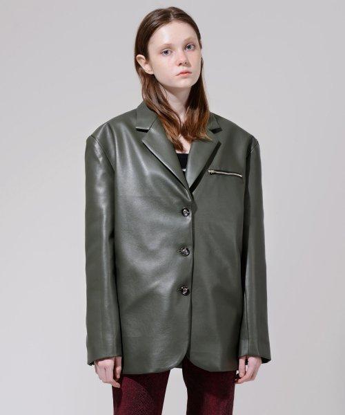 DAILY LEATHER 3B BLAZER (OLIVE)