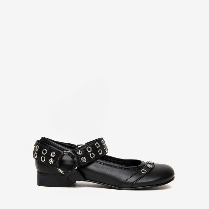 BIKER BALLERINA FLATS BLACK