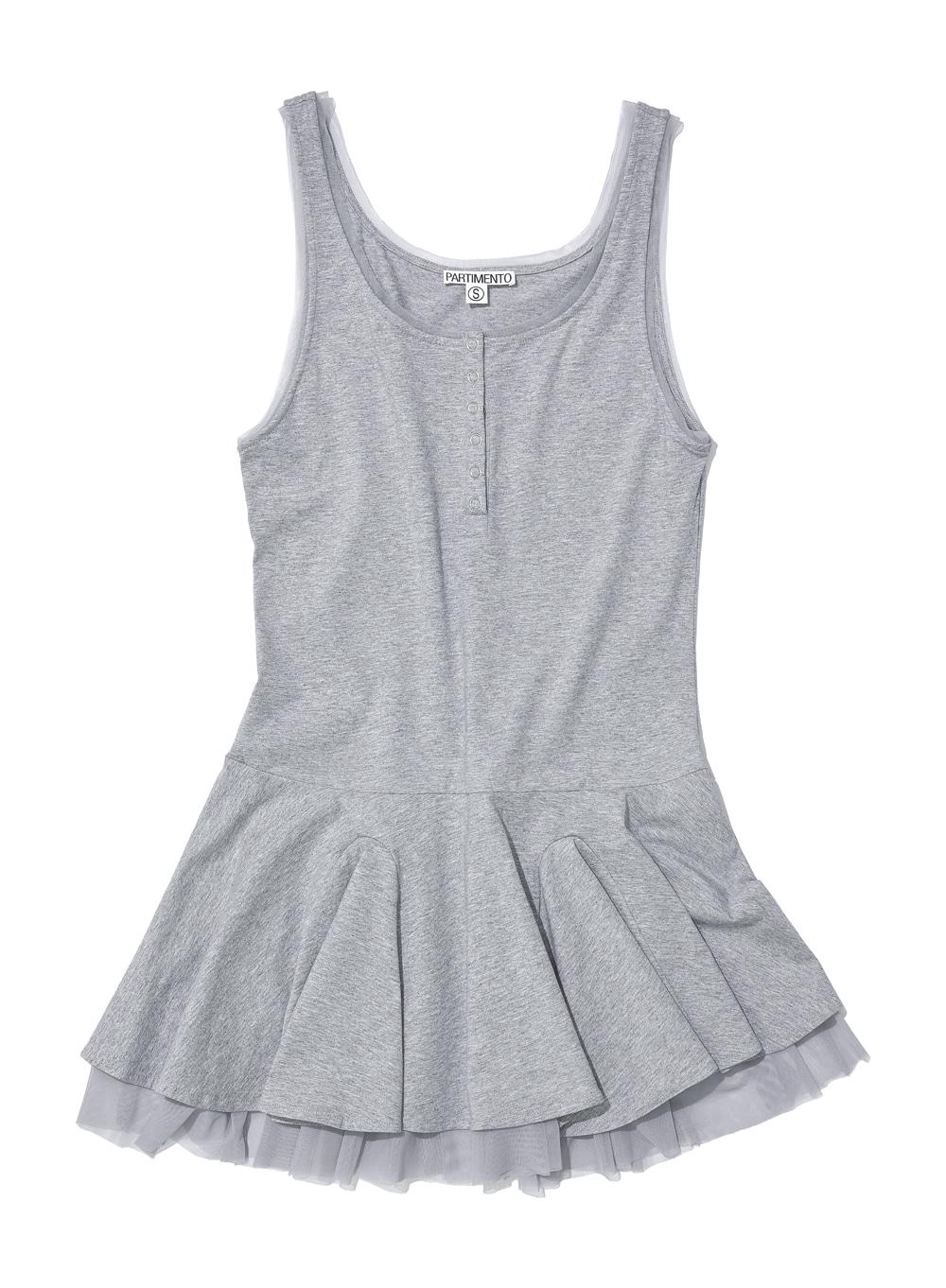 [WOMEN] CONTRAST BUTTON-UP LAYERED DRESS TOP_MELANGE