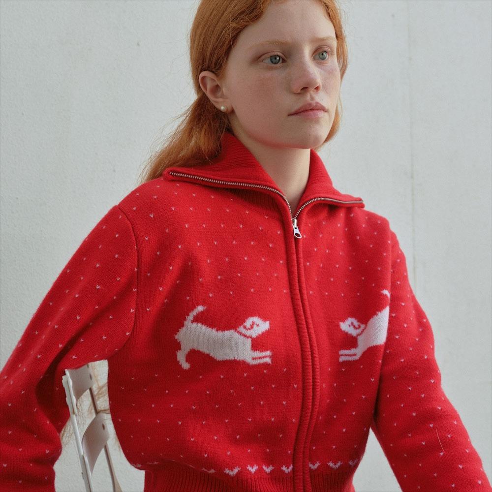 보리 울 노르딕 니트 집업 가디건 (RED)