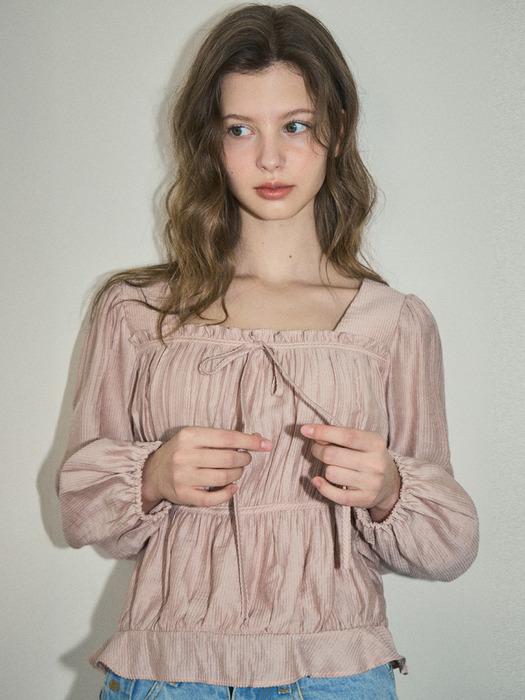 Square neck shirring blouse_pink(O25-BL01)