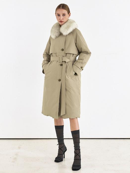 FOX FUR TRENCH GOOSE DOWN COAT [BEIGE][BLACK]