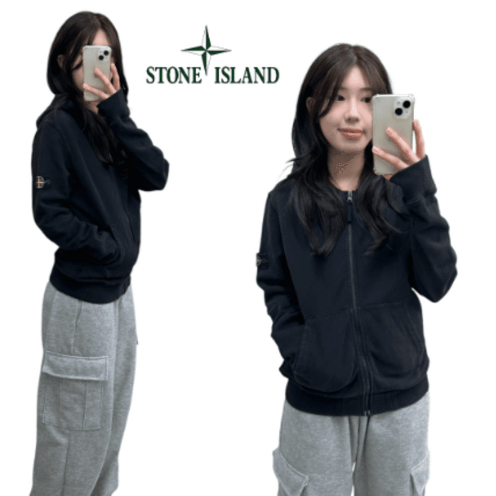 스톤아일랜드 사이드 와펜 블랙 후드집업*