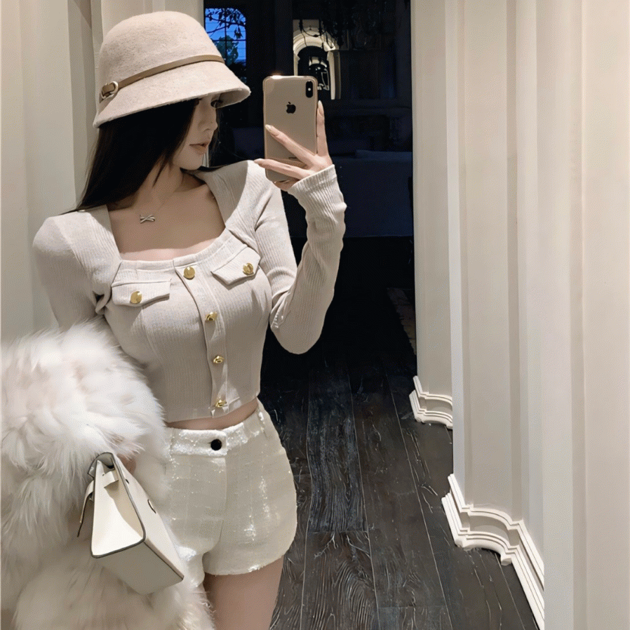 2c 벨라니 포켓 금장버튼 니트