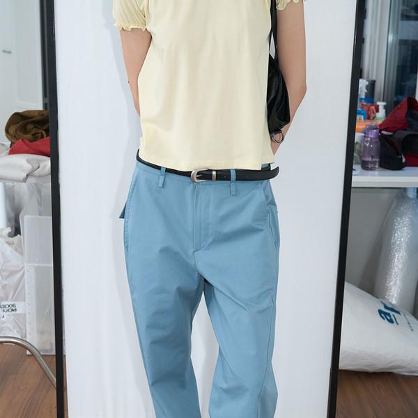 Curve Line Semi-Bootcut Pants(Blue/2size)