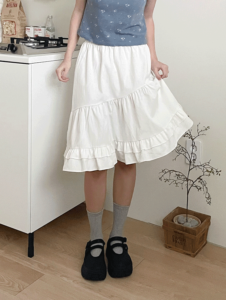 토마토스토어 [봄신상] 콜더 밴딩 언발 캉캉 미디스커트