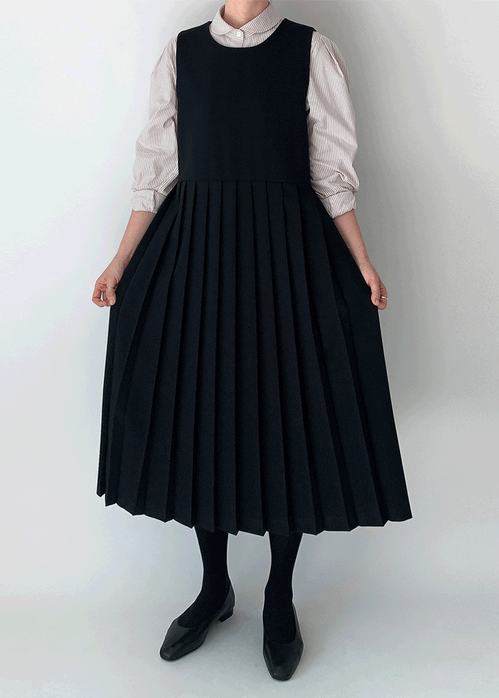다인 플리츠 롱 원피스(2color)