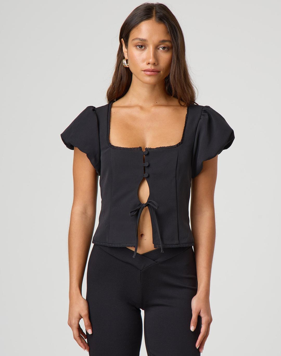 Puff Sleeve Cut Out Blouse