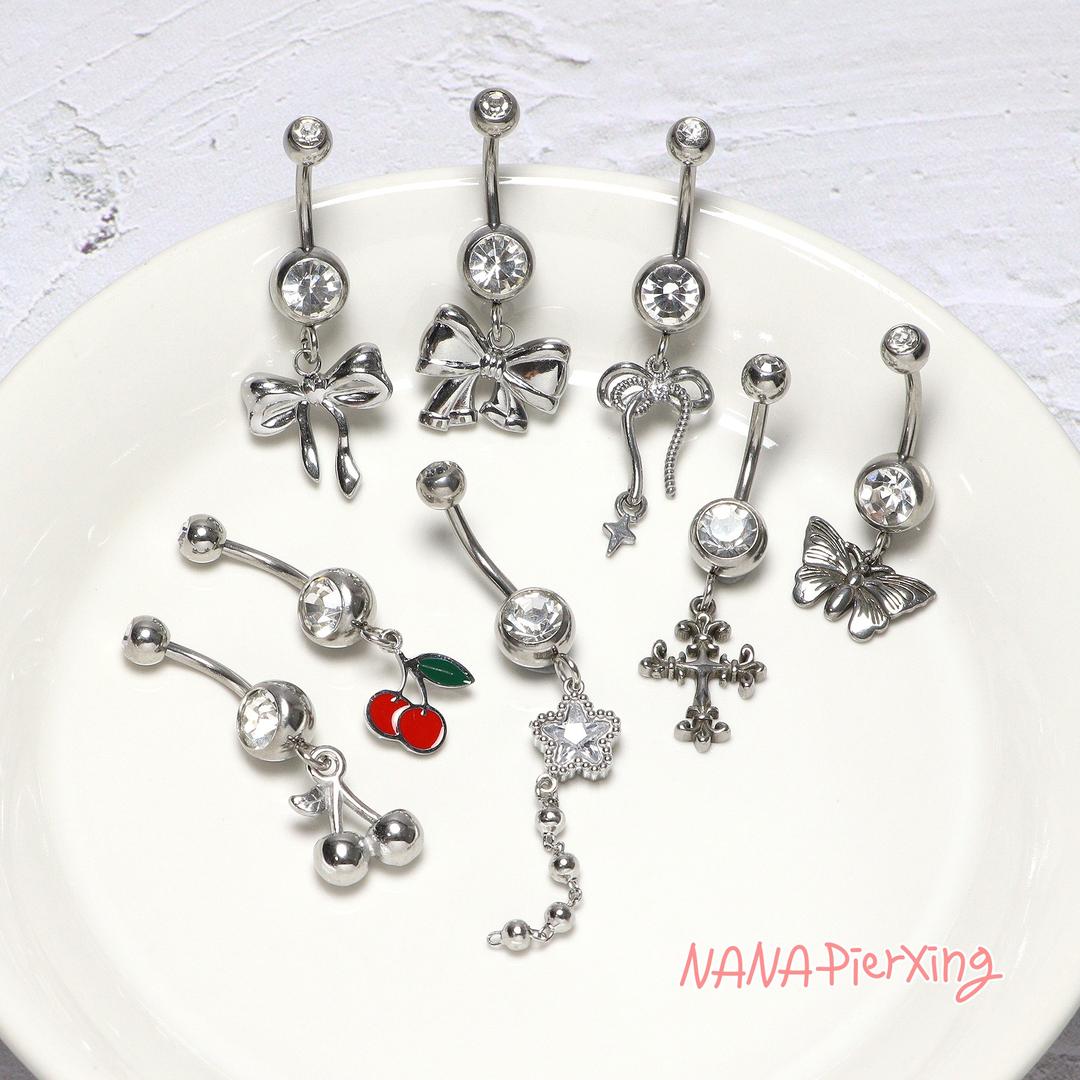 써지컬스틸 프리티 드롭 장식 배꼽 피어싱 1.6mm-8type (길이변경 가능)