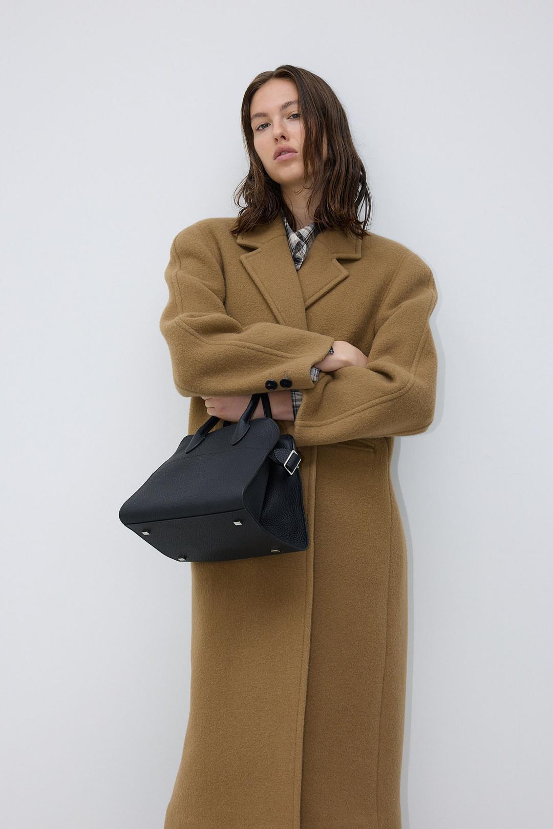 Signature volume alpaca blended long coat_camel