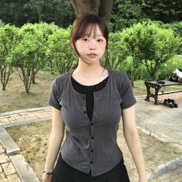 keemy 도트 레이어드 반팔 가디건