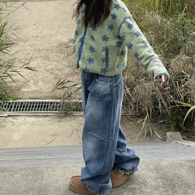 빅 메가 데미지 포인트 와이드 데님 팬츠