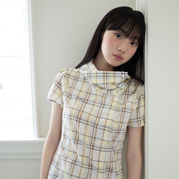 [5차 2사이즈 8/20출고] DRAPE COLLAR BLOUSE (YELLOW CHECK)