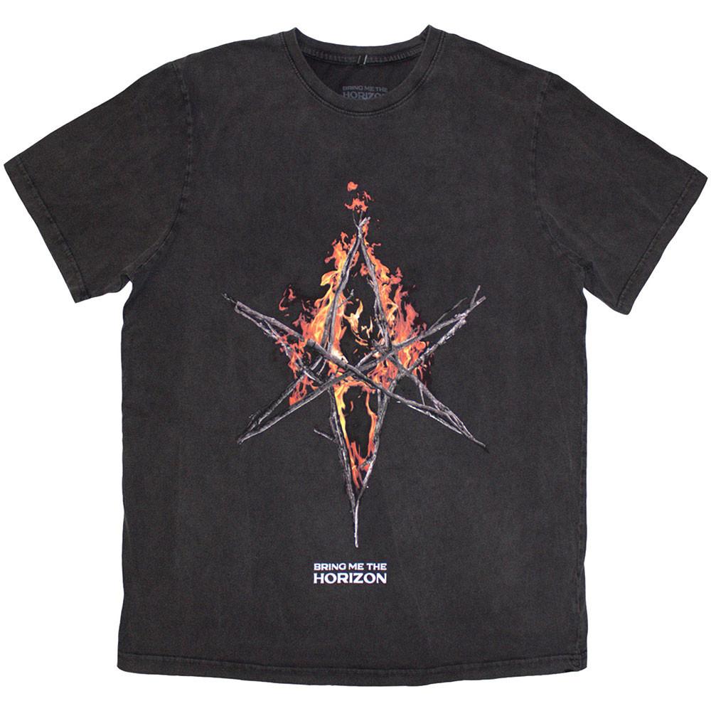 공식 BRING ME THE HORIZON BMTH 브링 미 더 호라이즌 Flame Hex & Text Logo 워싱 반팔 티셔츠