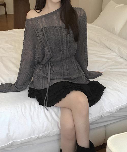 런투 루즈핏 꽈배기 롱 니트