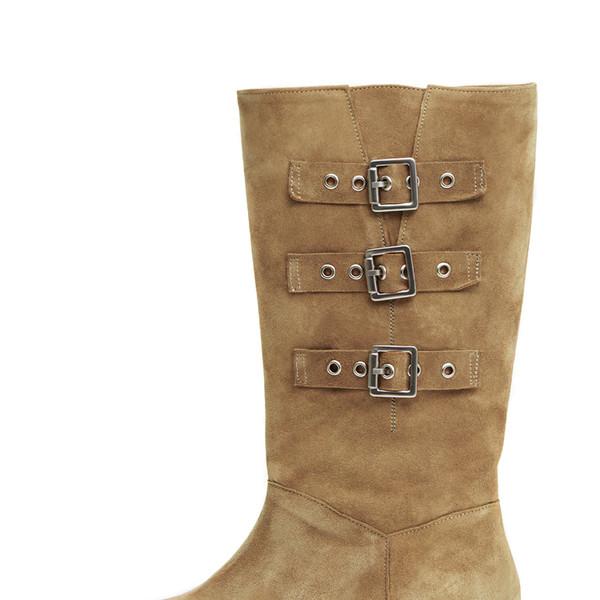 Three belted biker boots (camel)