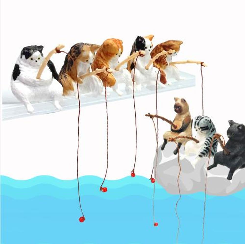 낚시하는 고양이 어항장식 피규어 수조 장식품 미니어처