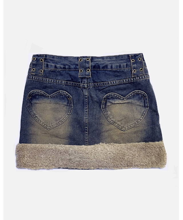 앤챈 0441 - Back heart denim fur skirt(2col)