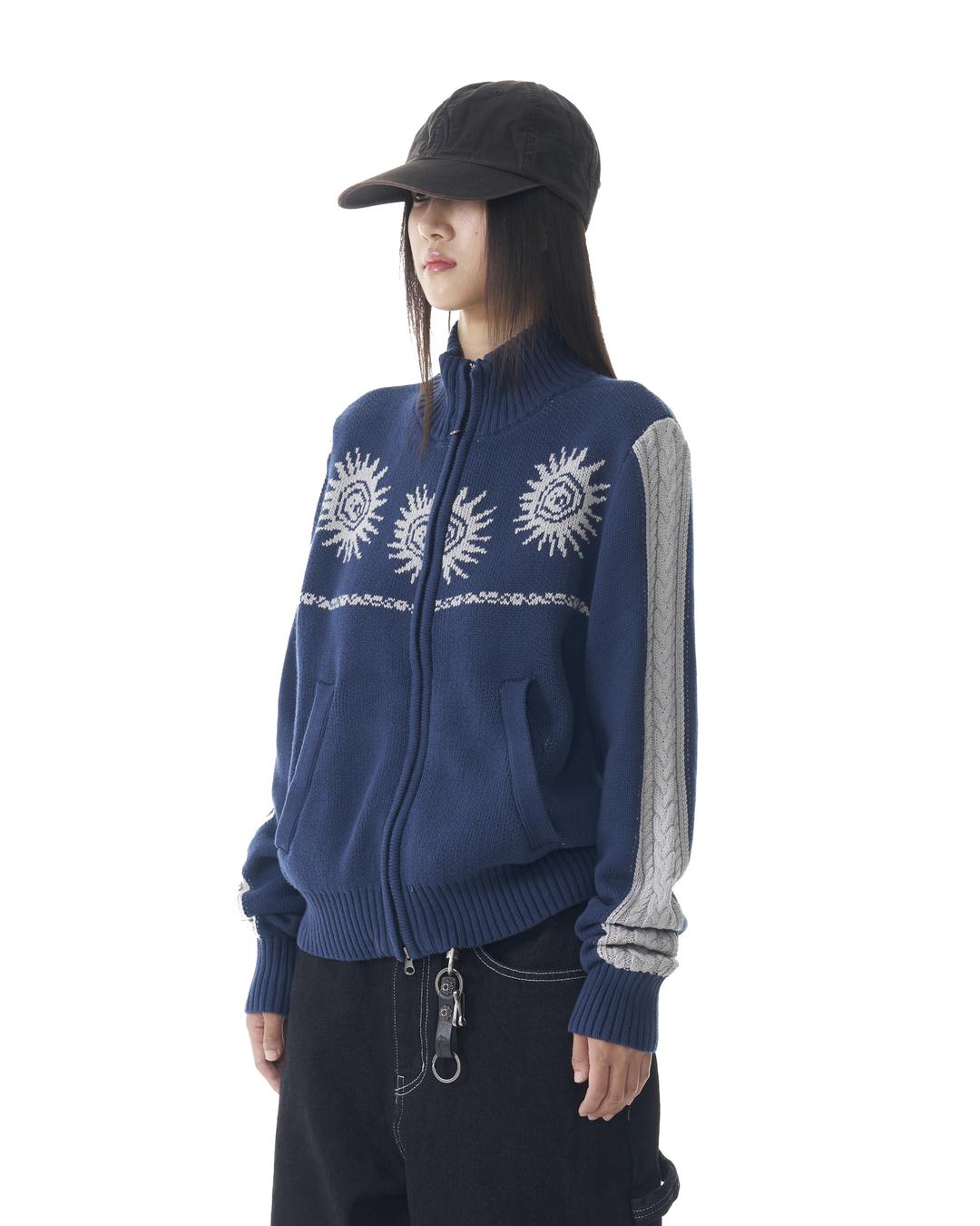 [10.11 예약배송] Sun Jacquard Zip-Up Sweater (Navy)