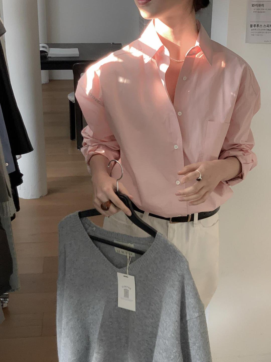 한시오분 [화이트 당일] le butter 르버터 오버 코튼 셔츠 베이직 오버핏 포켓