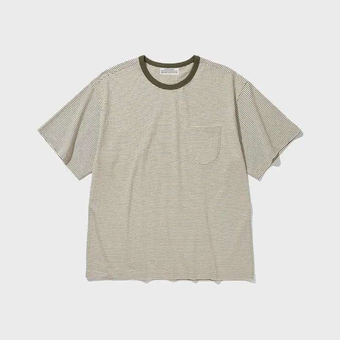 ROUND POCKET STRIPE T-SHIRTS [Olive]