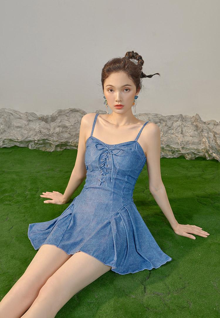 여름휴가 체형커버 비치 데님 원피스 수영복