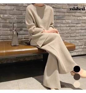 [시즌오프] 모던 시크 라운드넥 트임 니트 팬츠 셋업 (WIBCOP001)