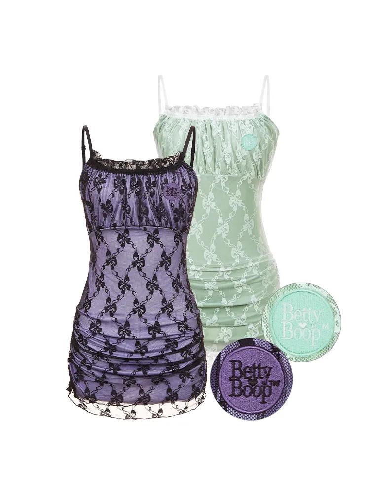 [예약배송 24.01.25] BETTYBOOP Lace Shirring Slip Mini Dress_(2 Colors)