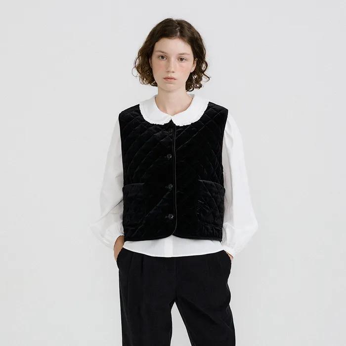 Velvet Quilted Vest (Black)