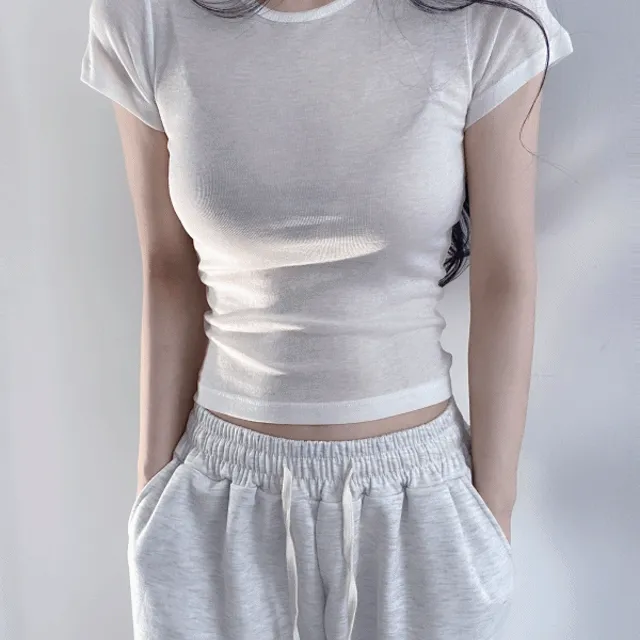 울 텐셀 시스루 여자 라운드 기본 반팔티 3컬러