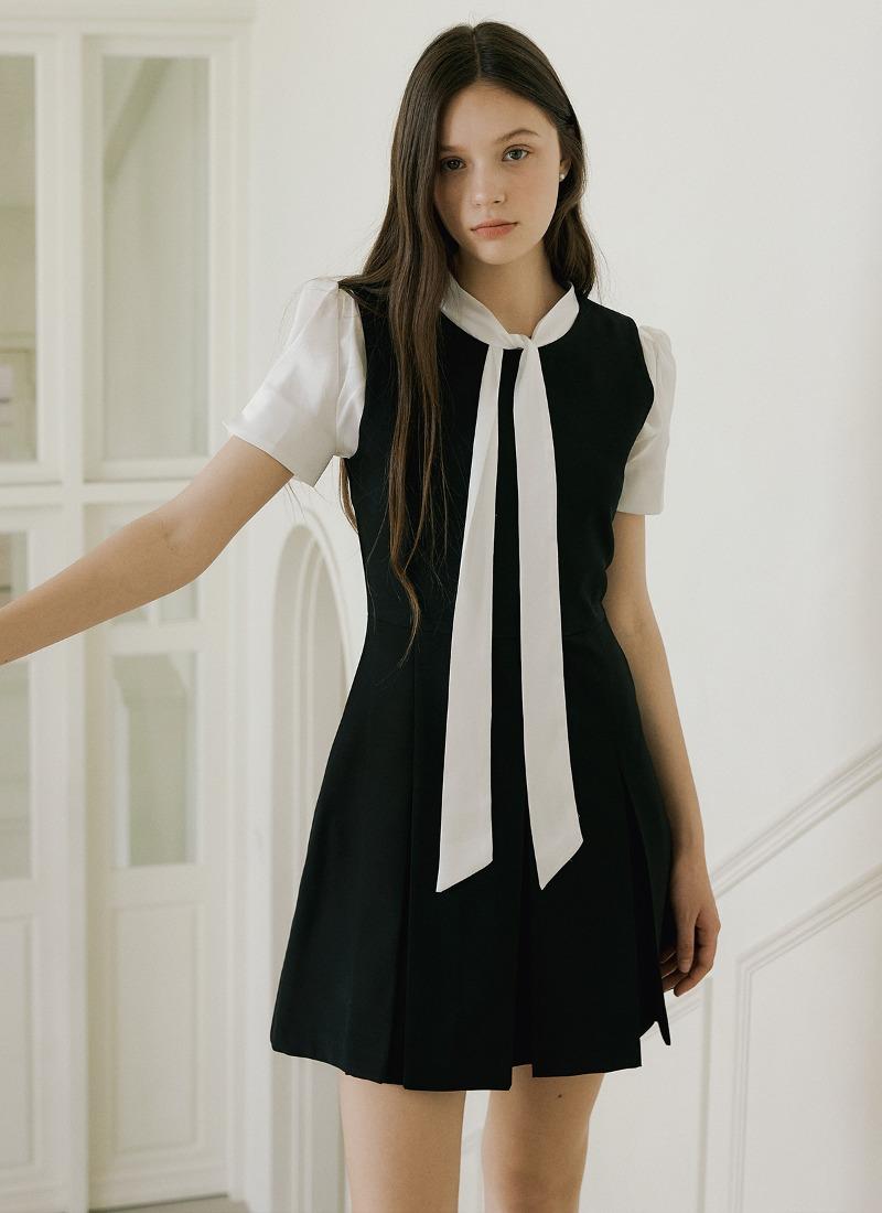 FRA SUMMER PLEATS SLEEVELESS MINI OPS BLACK