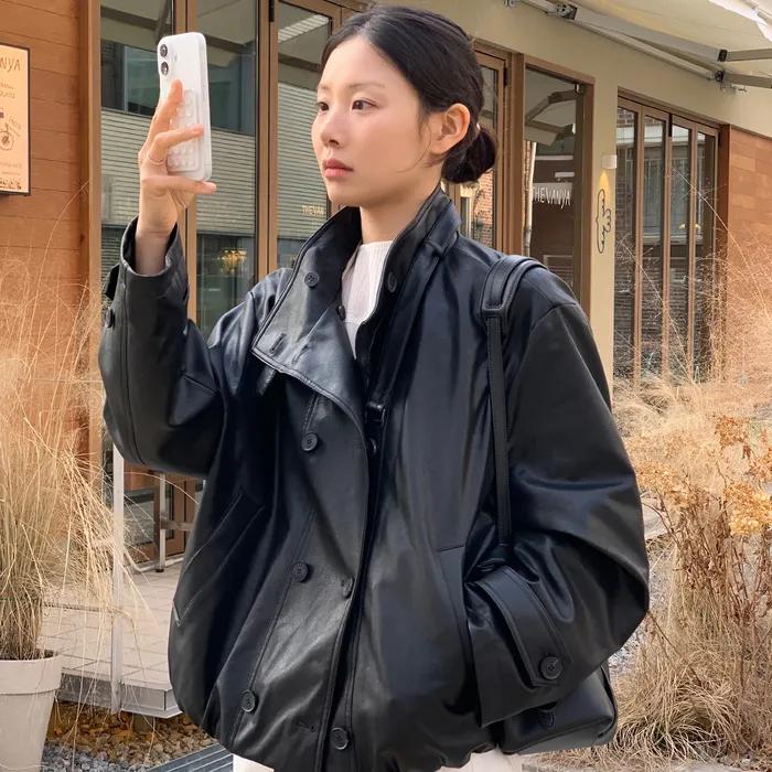 [루피타 Pick][2nd]Mouchou High Neck Leather Jumper Black