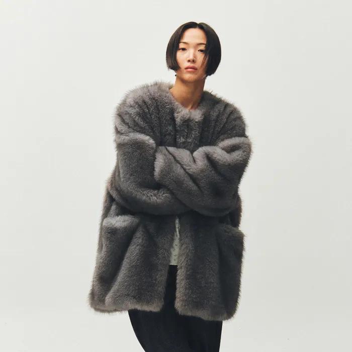 MIDDLE FUR JACKET, GRAY