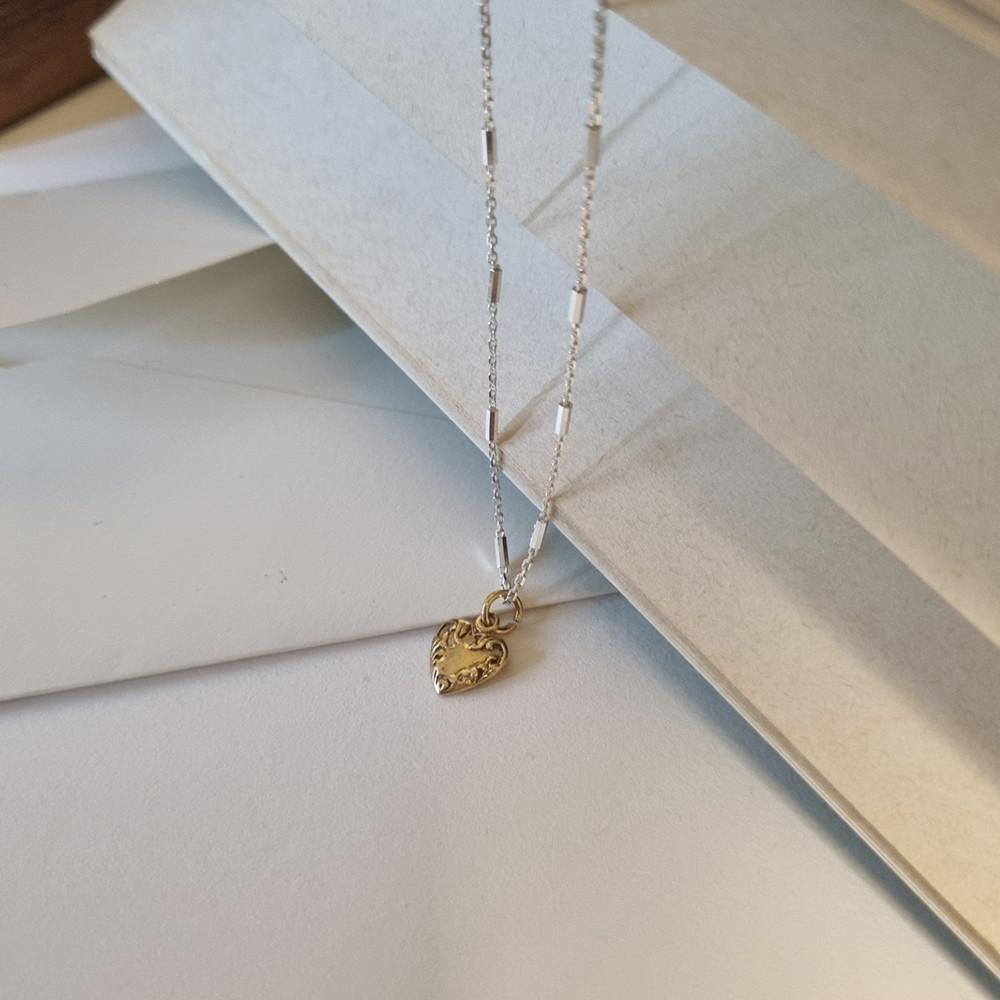925실버 골든 하트 팬던트 목걸이 -콤비 스퀘어 체인 목걸이
