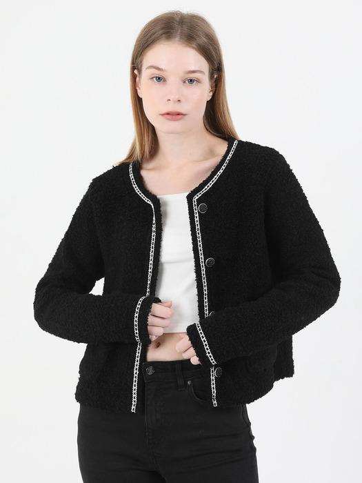 Tweed Wool Fur Jacket (Black)