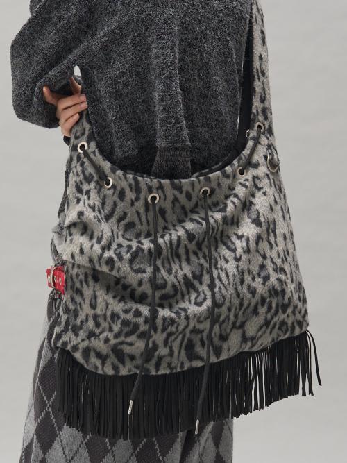 VIAN FRINGE CONTRAST BAG_LEOPARD